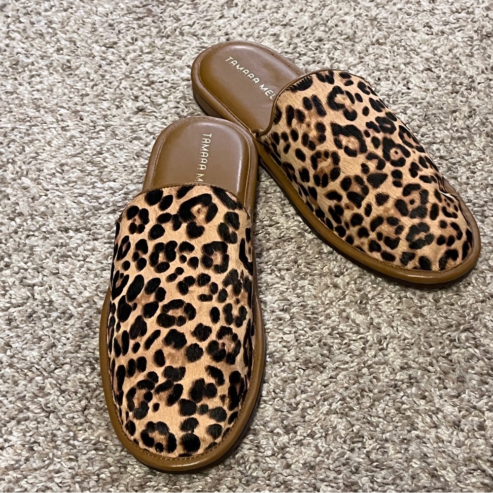 Tamara Mellon Leopard Print Slip-On Mules